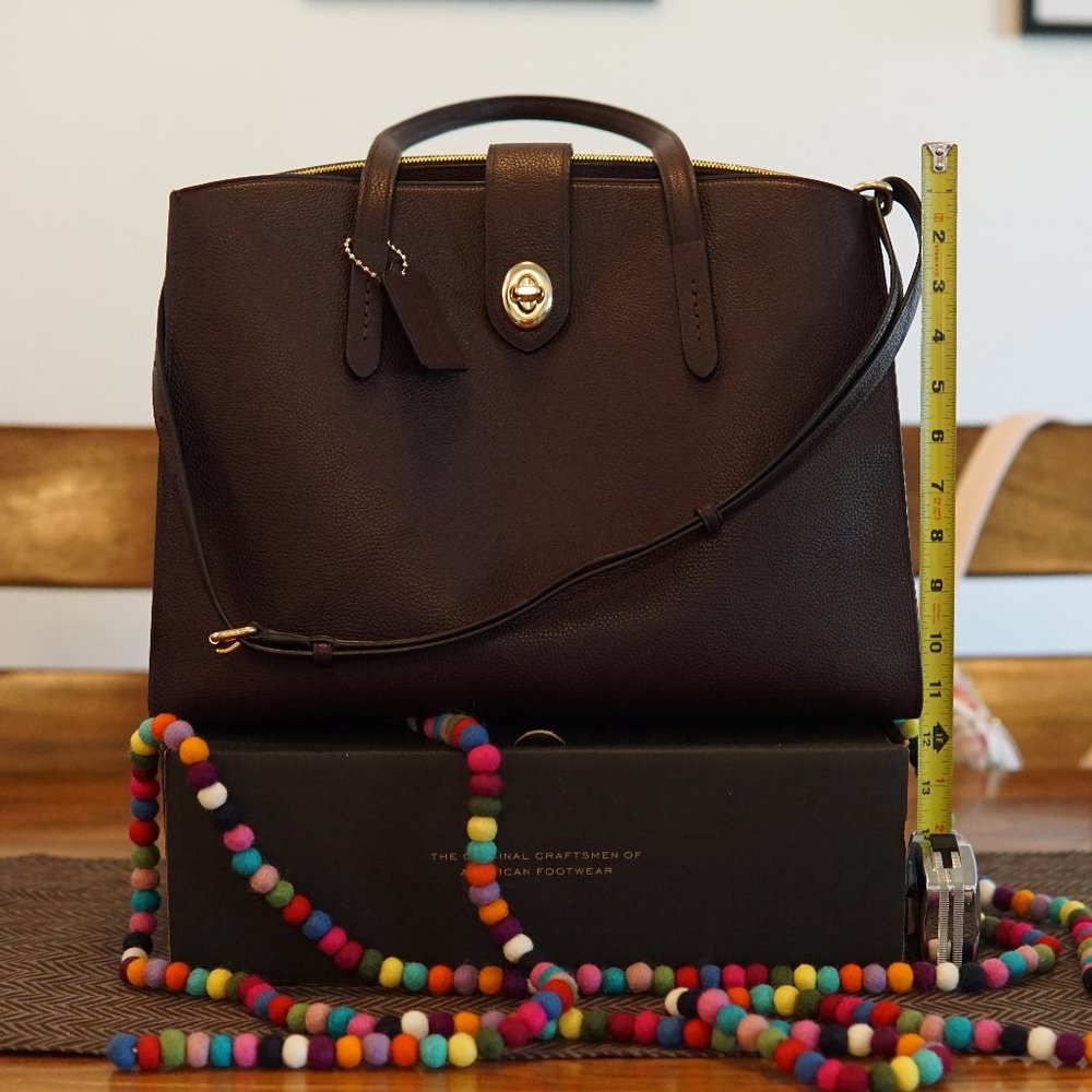 COACH BURGUNDY LEATHER TURNLOCK CHARLIE CARRYALL TOTE